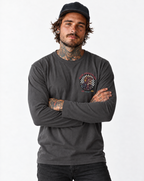 RUM KNUCKLES SKULL MOTO Long Sleeve Tee - Charcoal - model front
