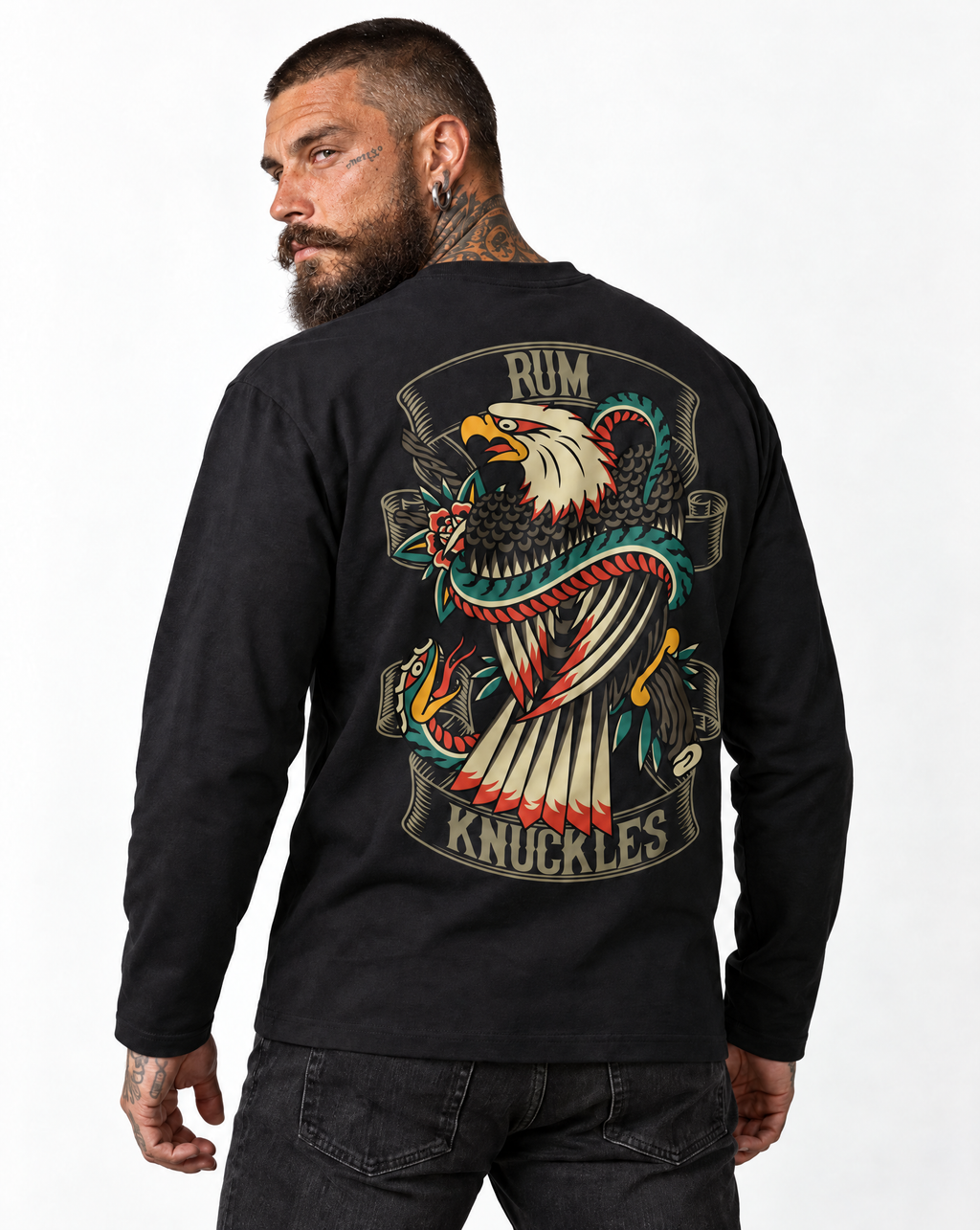 RUM KNUCKLES EAGLE V SNAKE Long Sleeve Tee - model back