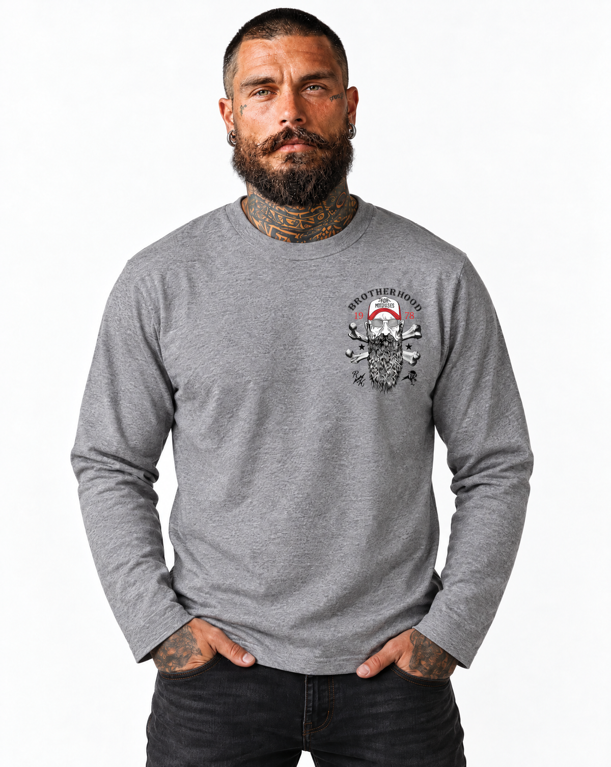 RUM KNUCKLES BROTHERHOOD Long Sleeve Tee - Heather Grey - model front