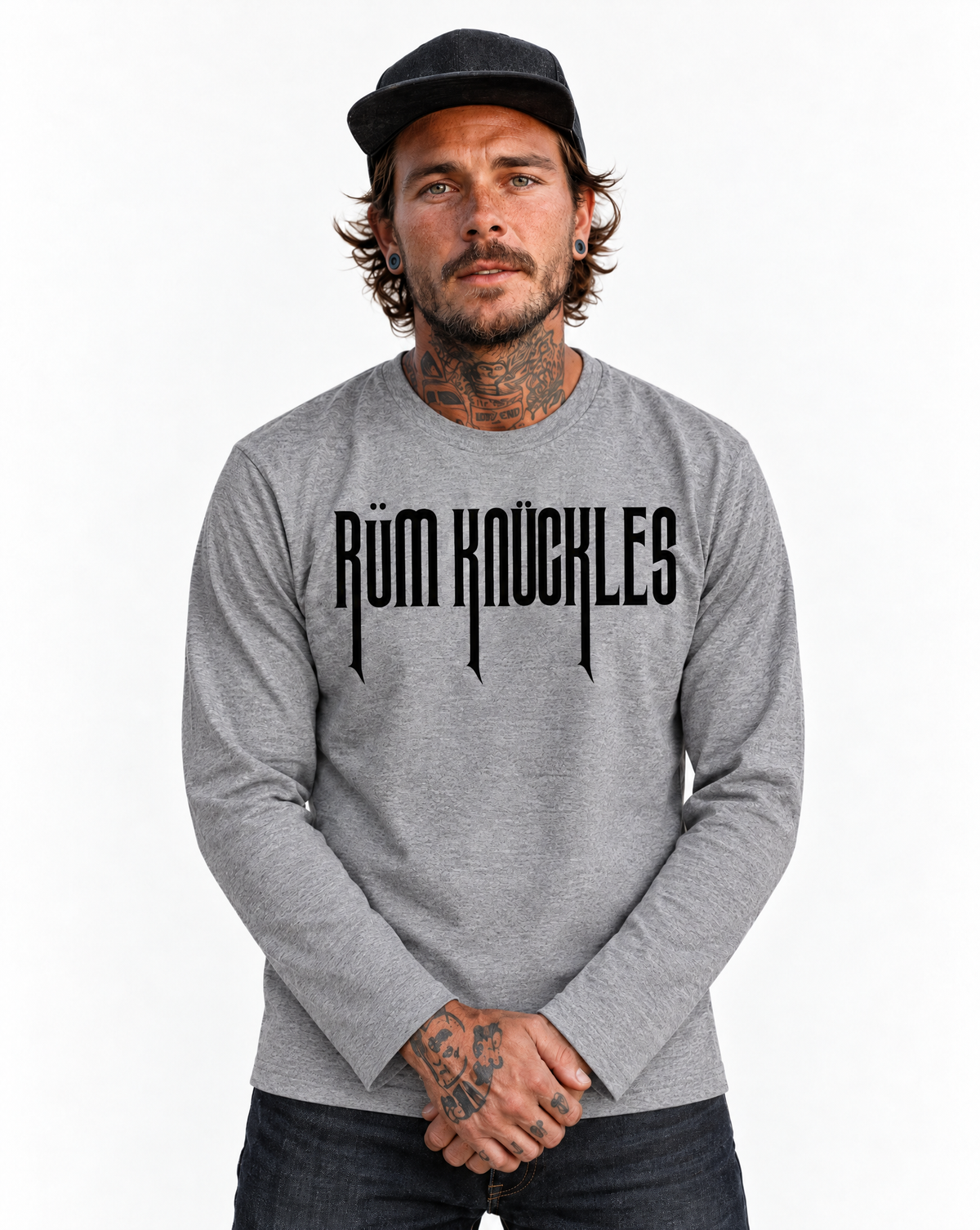 RUM KNUCKLES RK CREW Long Sleeve Tee - Heather Grey - model front