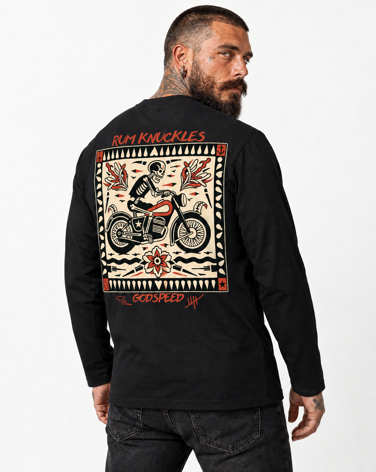 RUM KNUCKLES MC BANDANA Long Sleeve Tee - model back