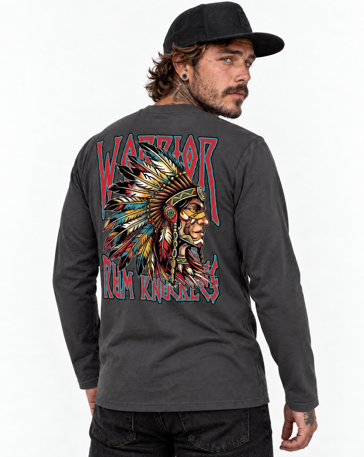 RUM KNUCKLES RK WARRIOR Long Sleeve Tee - Charcoal - model back
