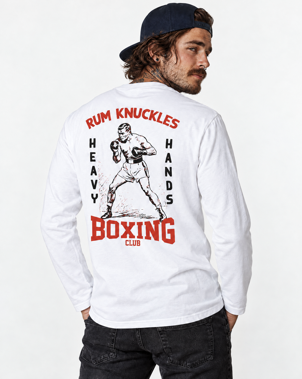 RUM KNUCKLES HEAVY HANDS Long Sleeve Tee - model back