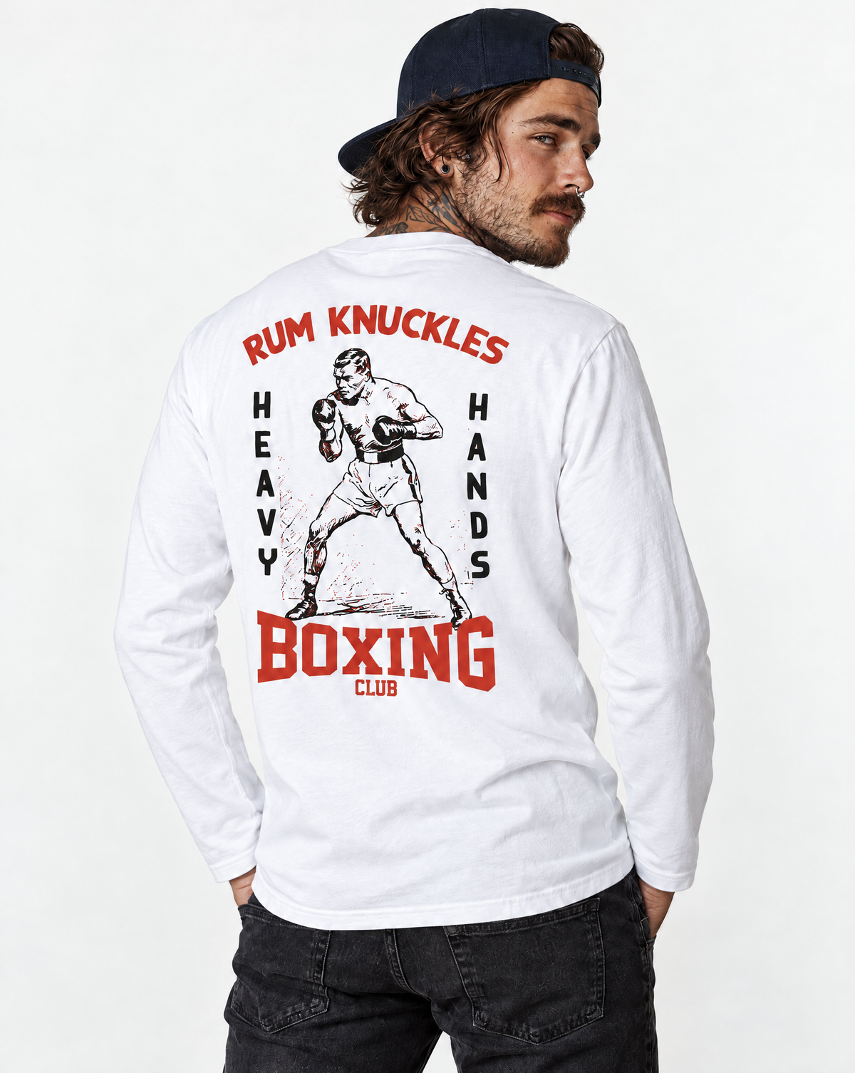 RUM KNUCKLES HEAVY HANDS Long Sleeve Tee - model back
