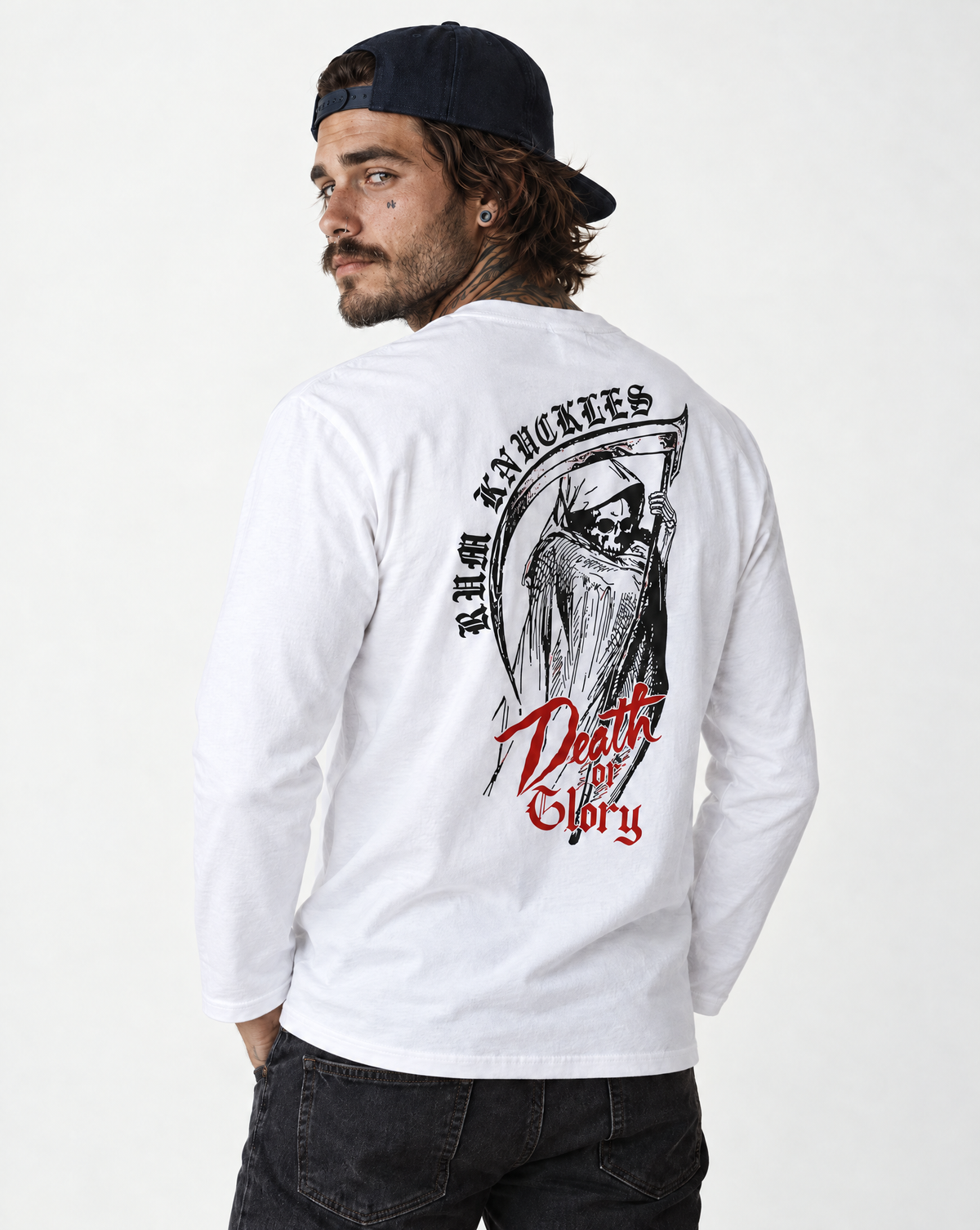 RUM KNUCKLES DEATH OR GLORY Long Sleeve Tee - model back