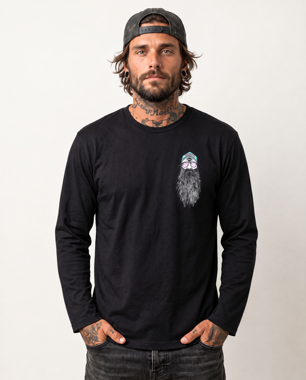 RUM KNUCKLES BEARDY MAN Long Sleeve Tee - model front