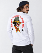 RUM KNUCKLES GUNSLINGER Long Sleeve Tee - White - model back