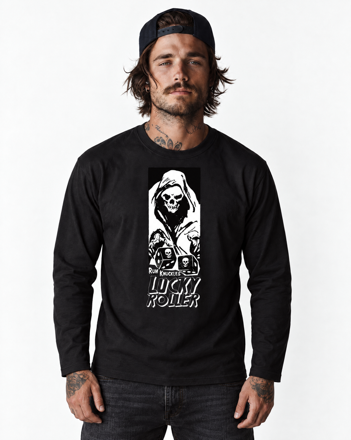 RUM KNUCKLES LUCKY ROLLER Long Sleeve Tee - model front