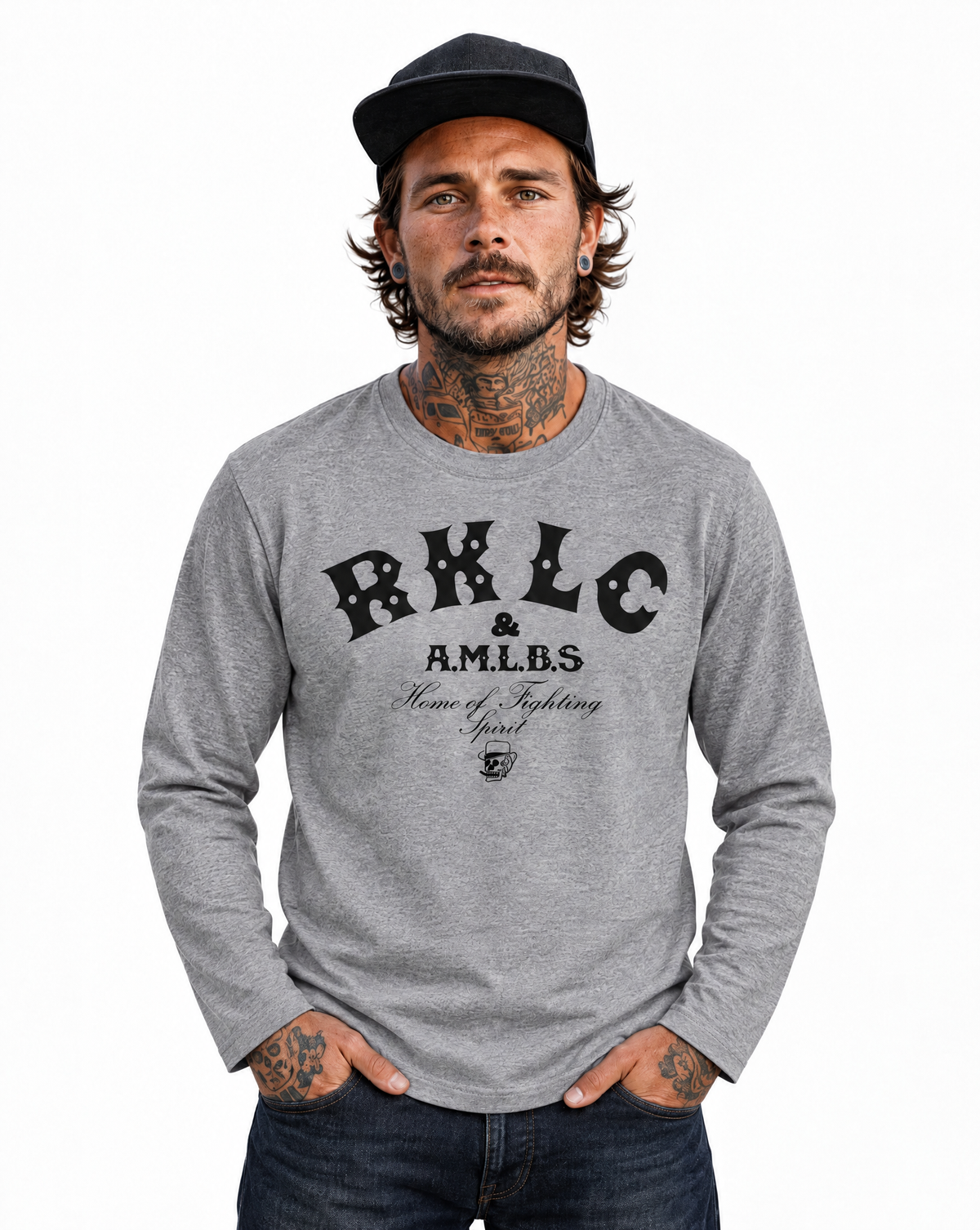 RUM KNUCKLES RKLC HOME Long Sleeve Tee - Heather Grey - model front
