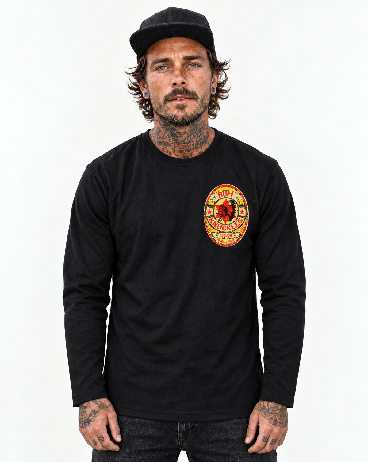 RUM KNUCKLES RK BADGE Long Sleeve Tee - model front