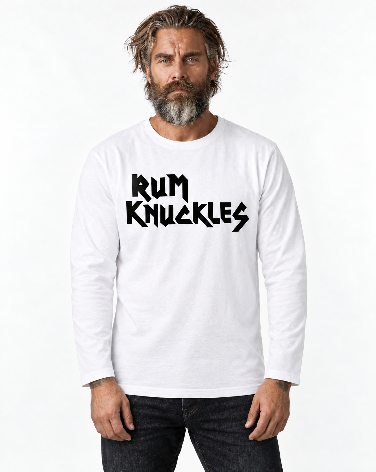 RUM KNUCKLES RK IRON Long Sleeve Tee - White - model front
