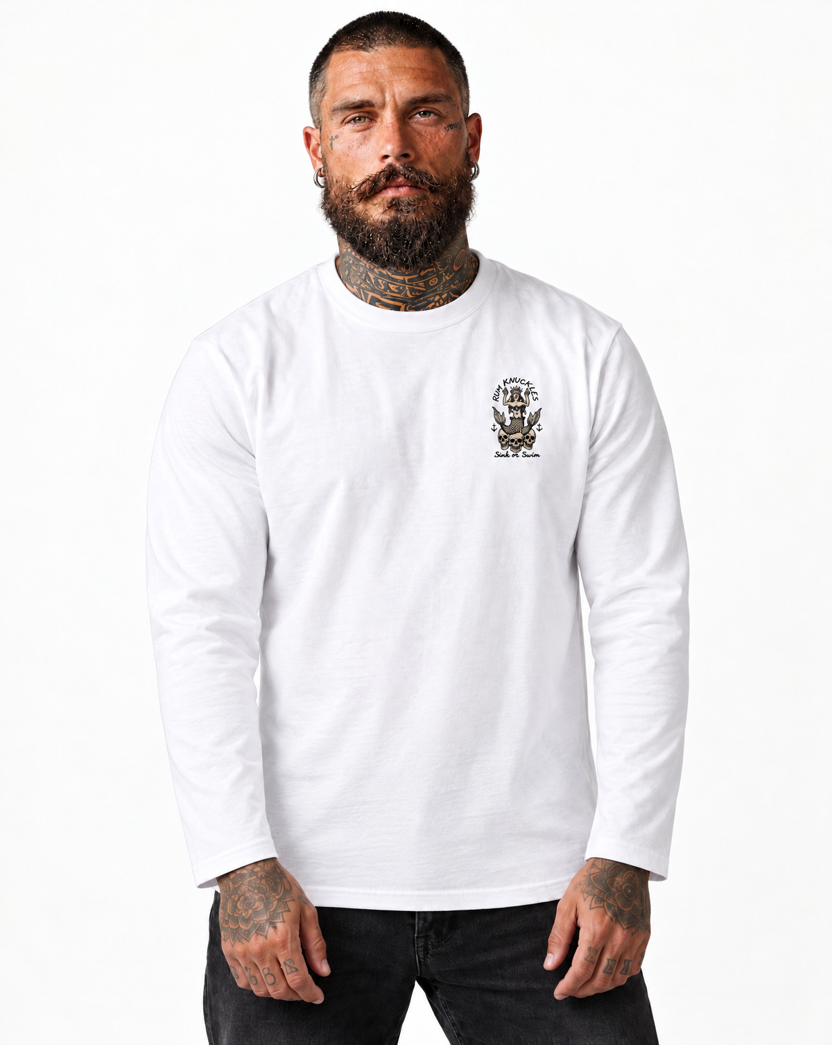 RUM KNUCKLES RK MERMAID Long Sleeve Tee - White - model front