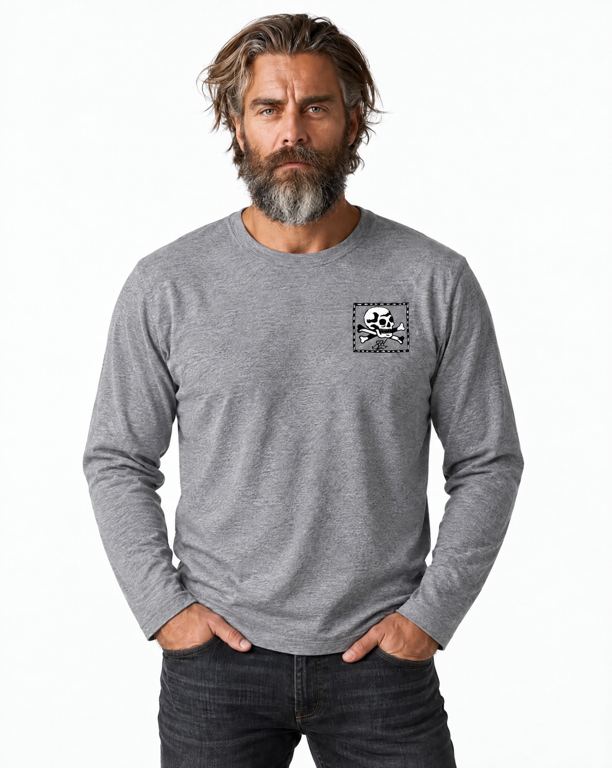 RUM KNUCKLES FLAG Long Sleeve Tee - Heather Grey - model front