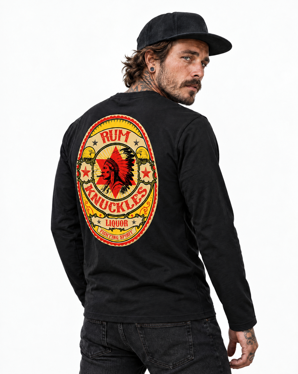 RUM KNUCKLES RK BADGE Long Sleeve Tee - model back