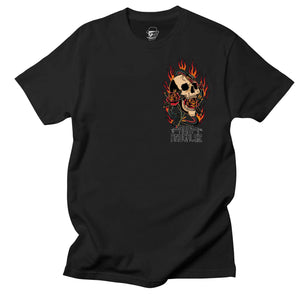 Flaming Snake Skull Pocket Print T-Shirt