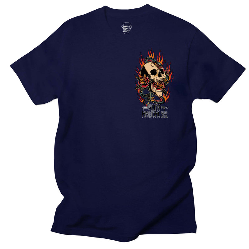 Flaming Snake Skull Pocket Print T-Shirt