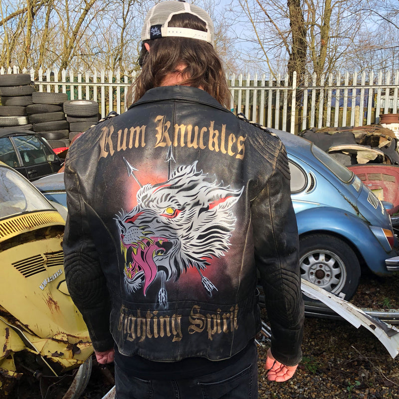 RK Wolf - handbemalte Vintage Leder Bikerjacke